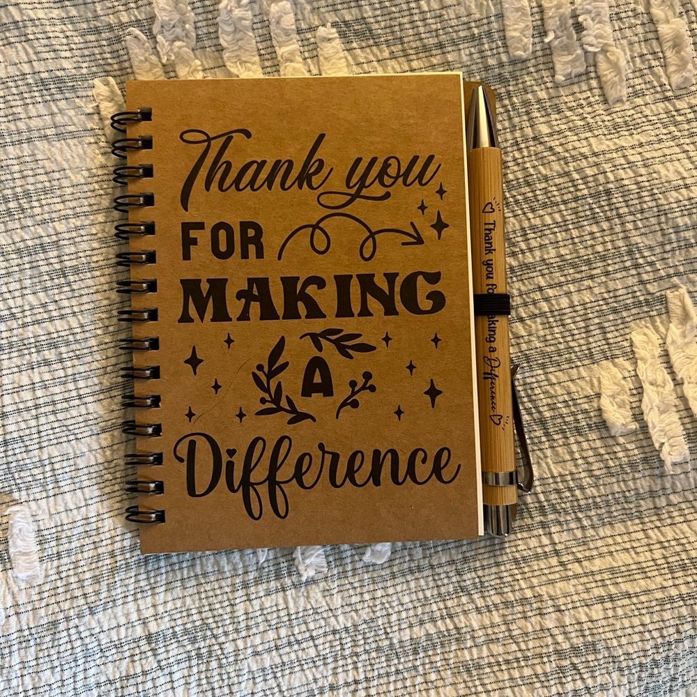 Kraft Spiral Notebook and Pen Set - Thank You For Making A Difference (Brown)